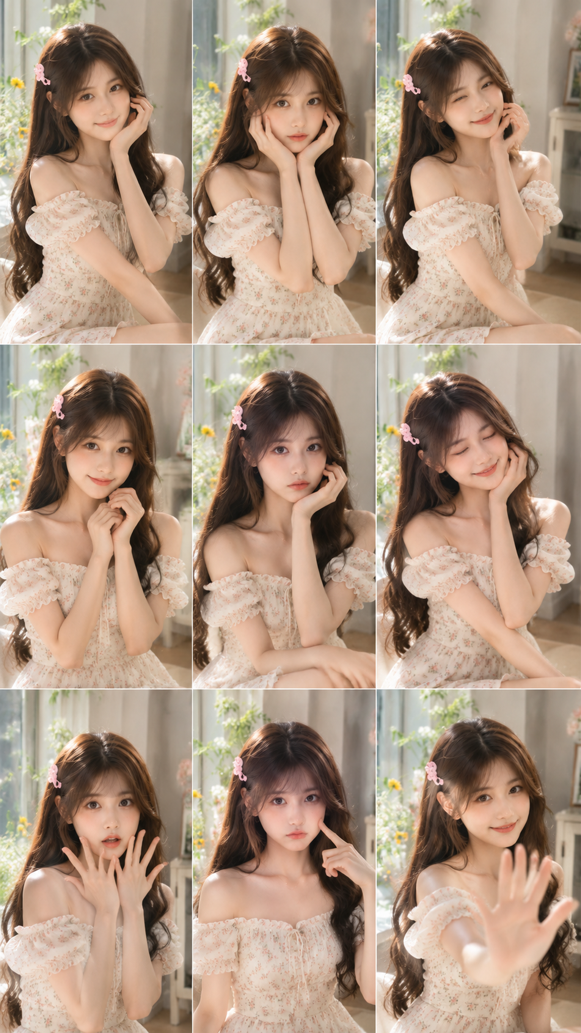 甜美少女九宫格表情包：温柔治愈系写真