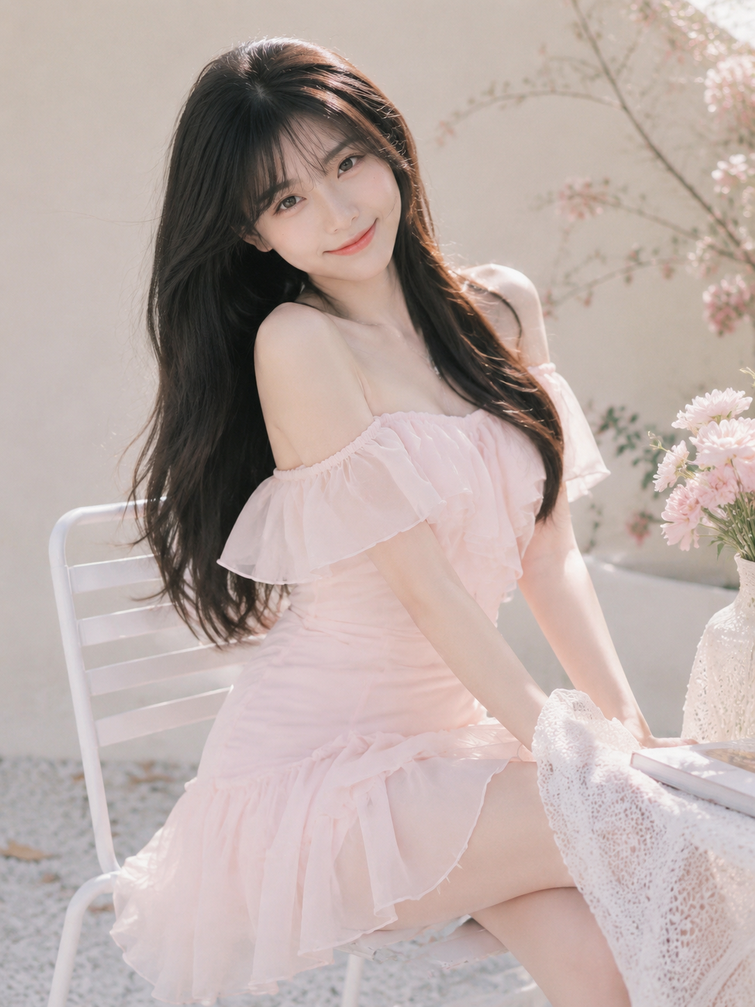甜美粉色连衣裙女生写真，春日浪漫氛围感大片