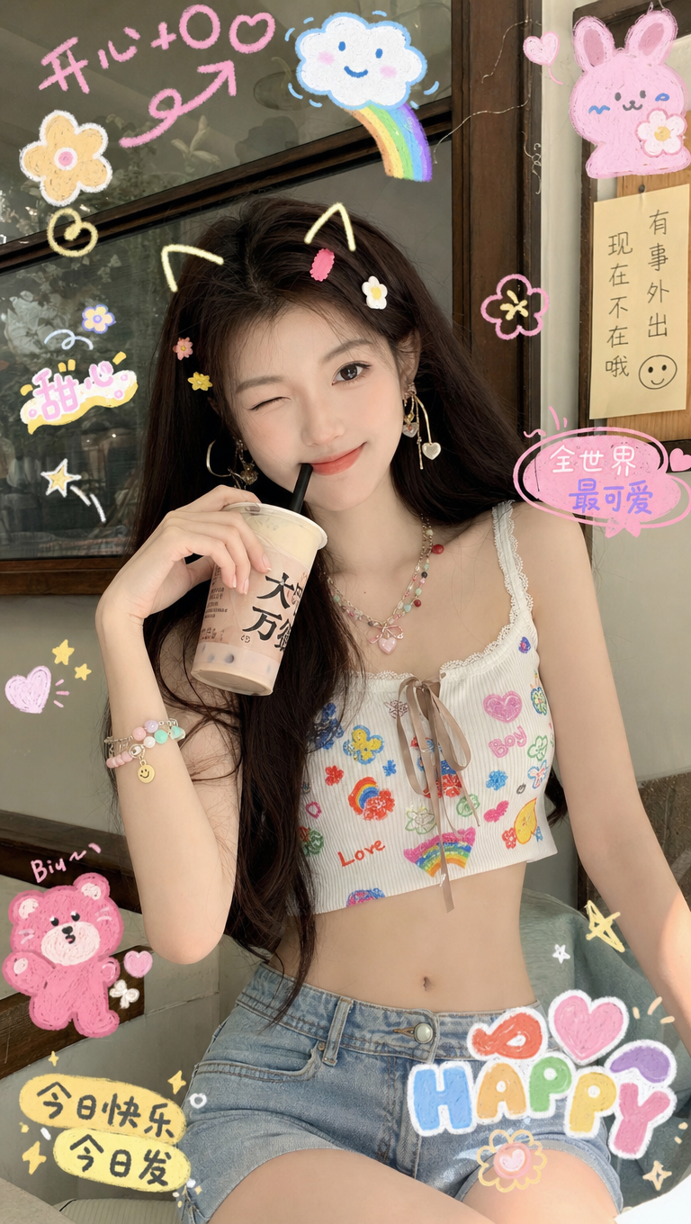 可爱女孩喝奶茶瞬间｜甜美风格壁纸分享
