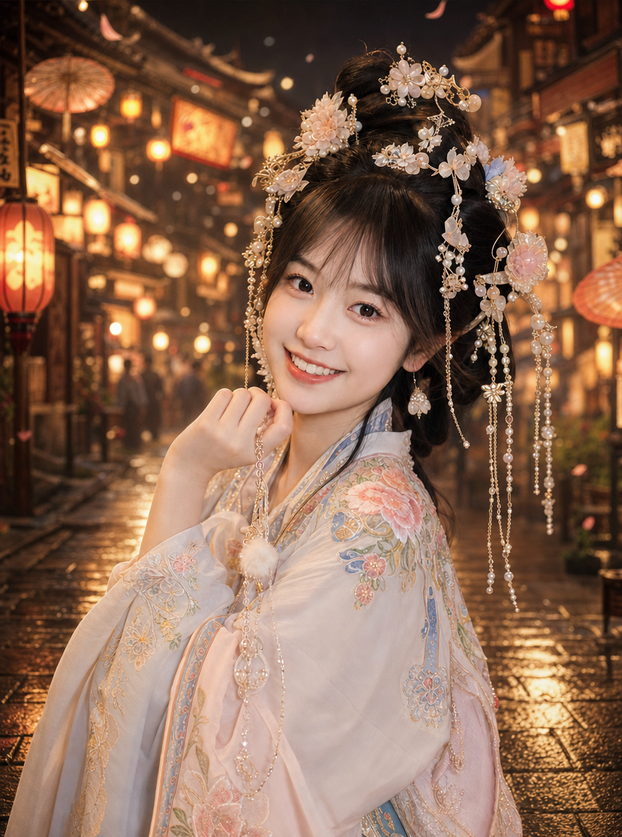 古风女子汉服写真：夜晚街道的唯美瞬间