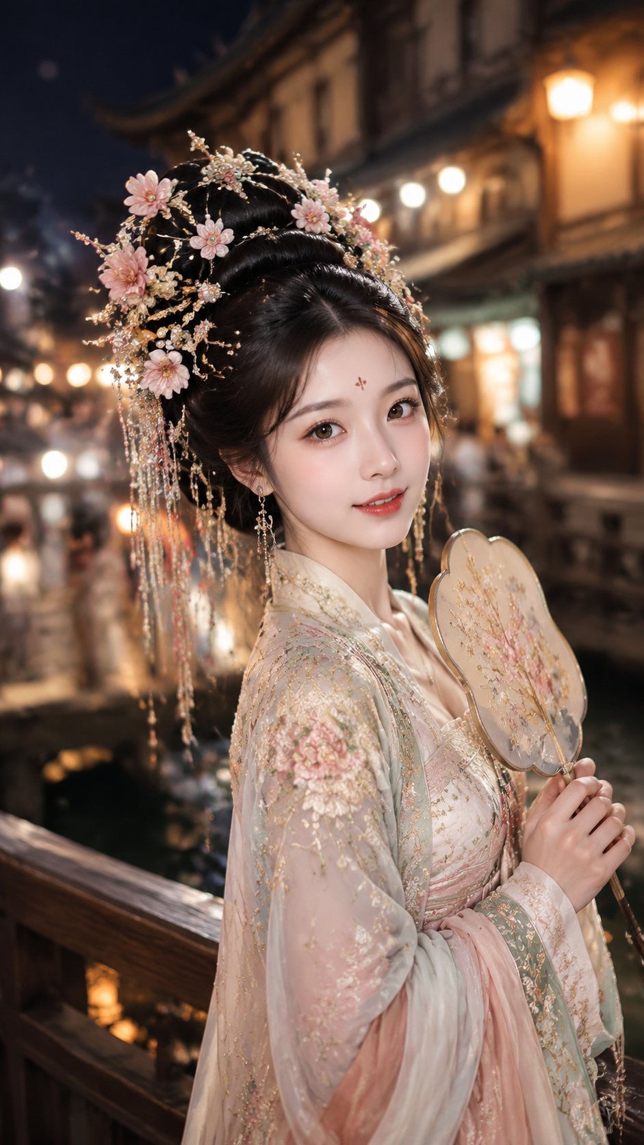 古风女子夜景人像:汉服与团扇的优雅之美