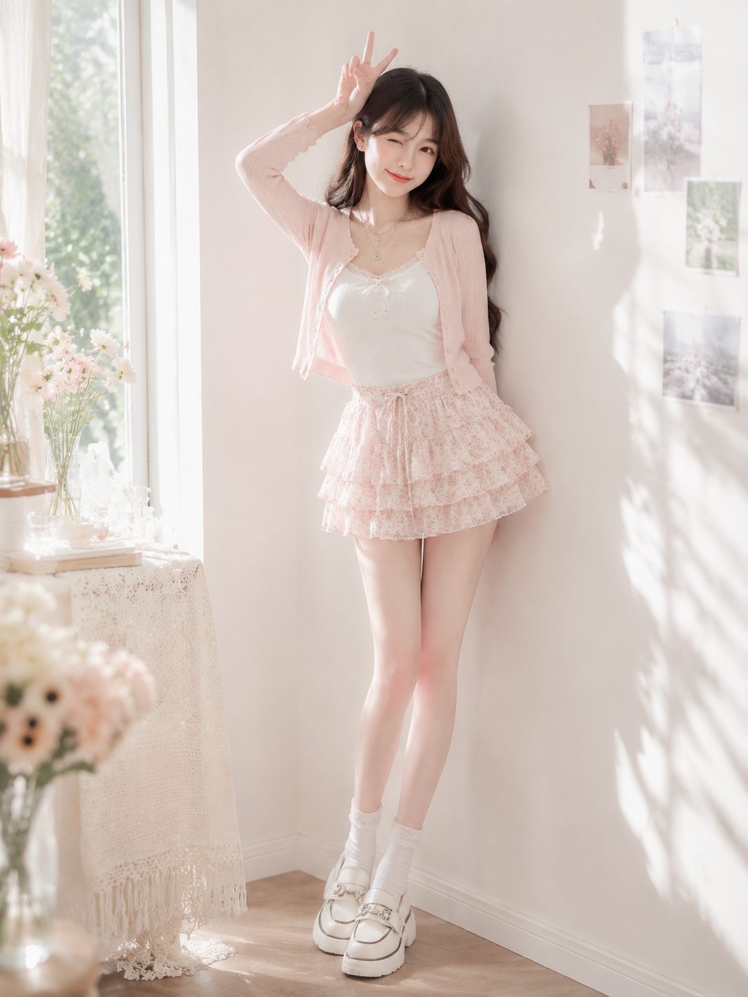 甜美清新少女写真：粉色系穿搭与温柔光影