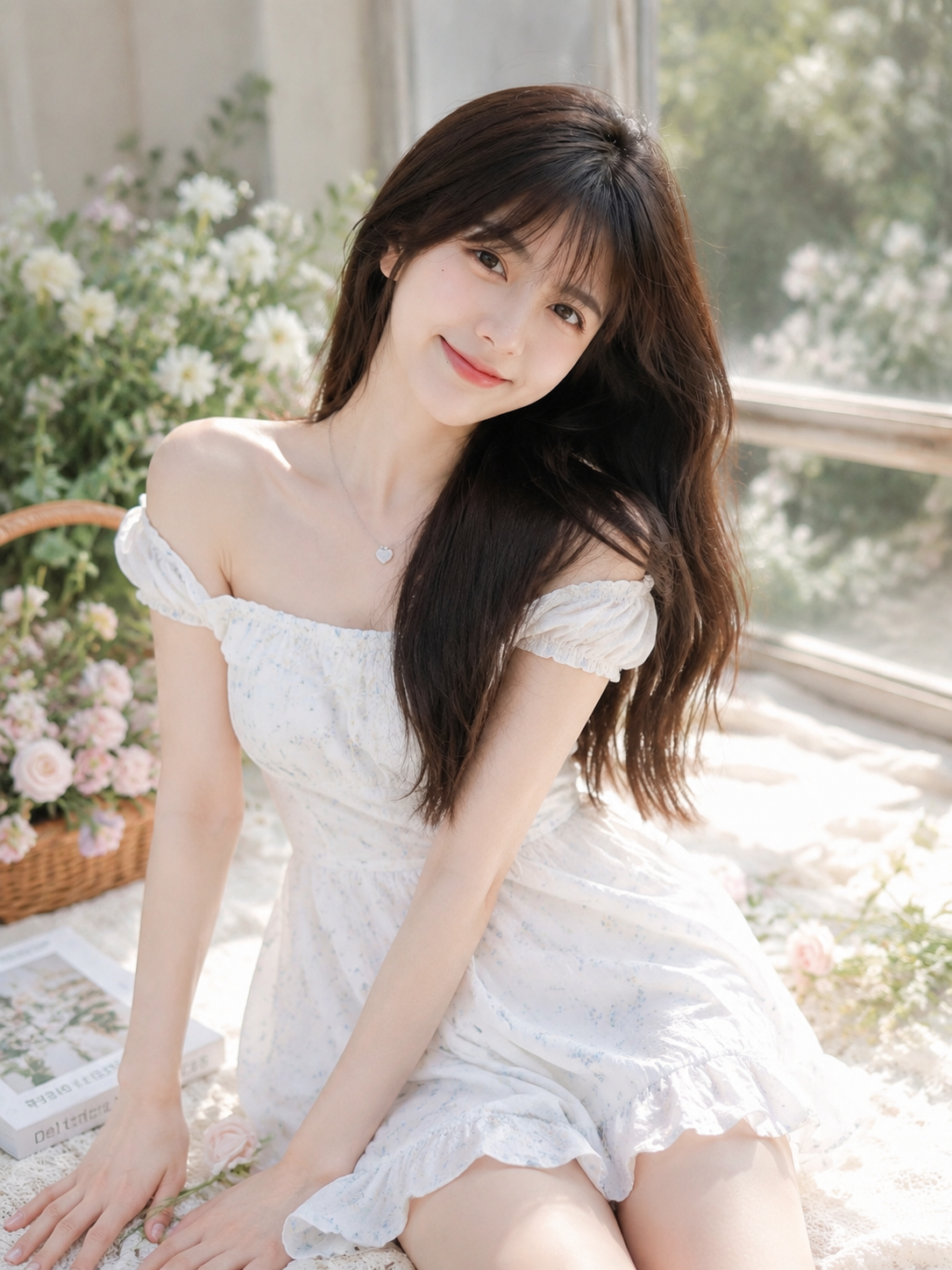 甜美女生身穿碎花裙，阳光下的治愈瞬间