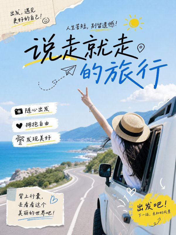 小红书封面设计，说走就走的旅行