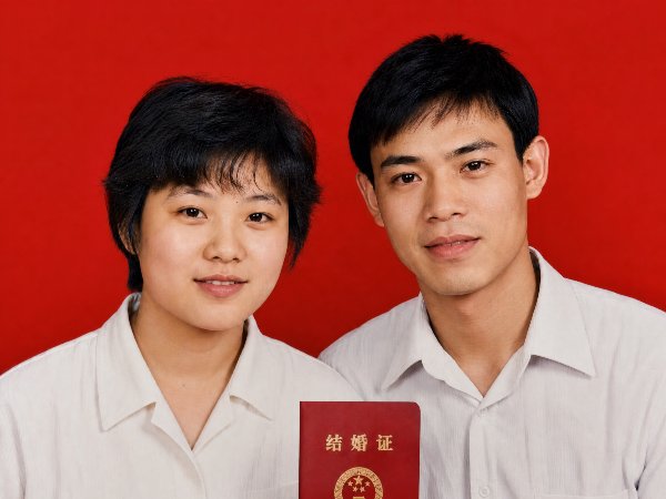 新人合影：手捧结婚证的幸福瞬间