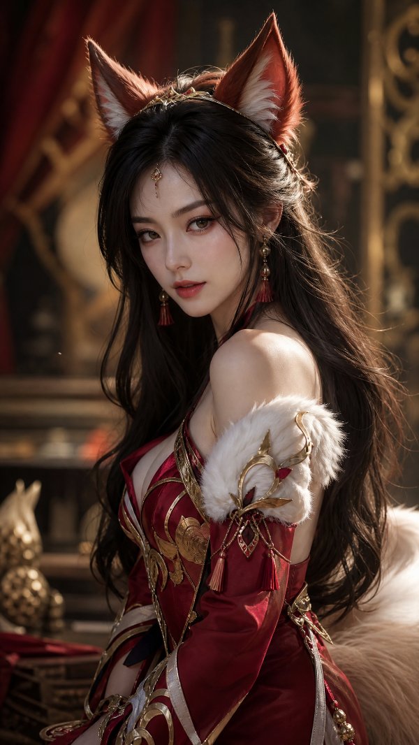 帮我生成一张王者荣耀，妲己的真人性感照片，镜头感照片，专业摄影级写实画面，高清细...