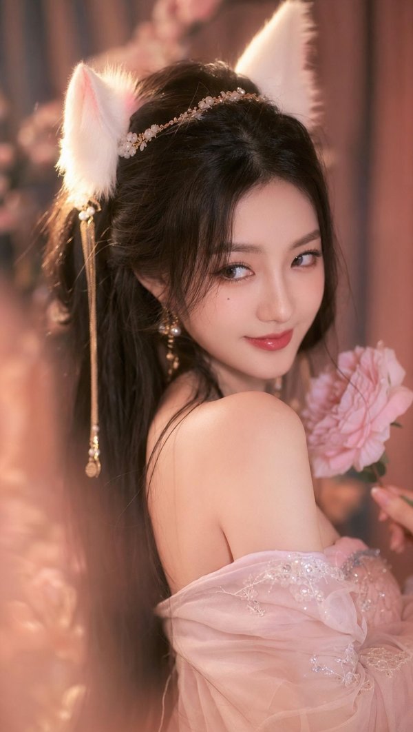 王者荣耀阿狸真人写真，少女身穿短裙,性感面容精致可爱，眼神清澈带一丝俏皮，姿态甜...