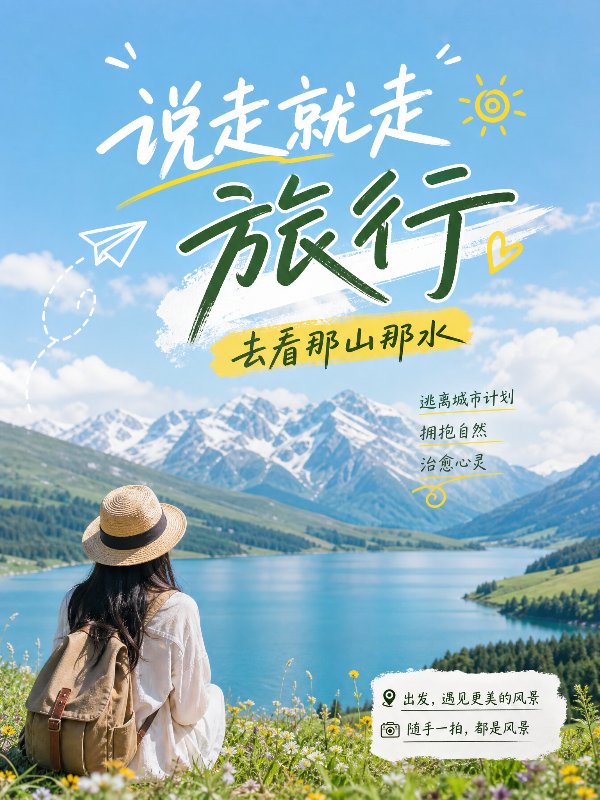 小红书封面设计，说走就走的旅行，去看那山那水