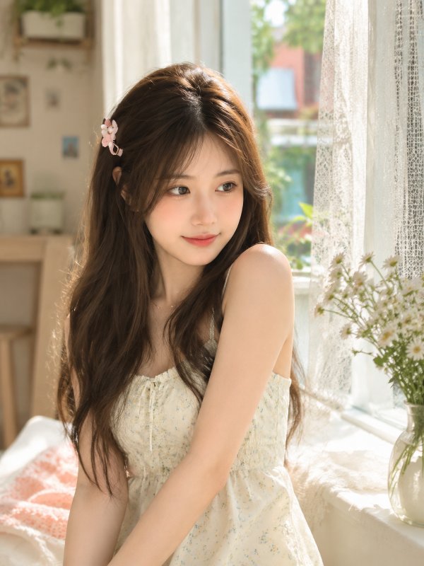 艺术照：更换表情、姿势、环境，身穿夏天服装，可爱，韩式清新写真风格，柔和光线，自...