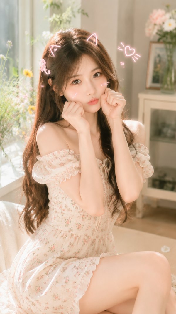 ，可爱萌系表情，大眼睛，粉嫩配色，best quality, cute expr...