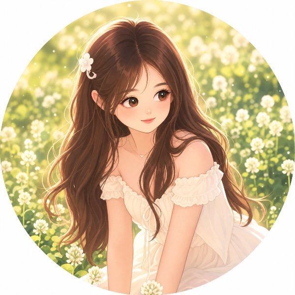可爱动漫女生头像：白色花海中的温柔微笑