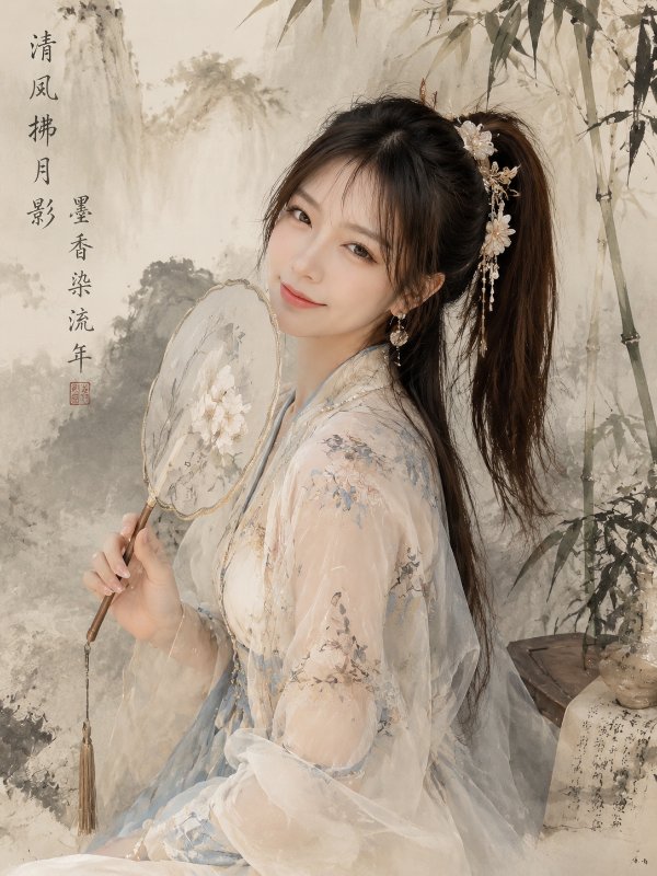 艺术照：AI生成精美艺术写真照片，中国古风写真，汉服元素，水墨意境，东方美学