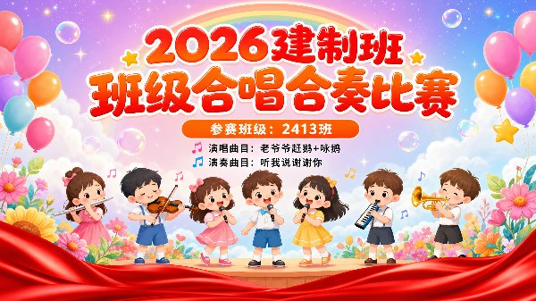 参考图，帮我设计一张图片
2026建制班班级合唱合奏比赛
参赛班级：2413...