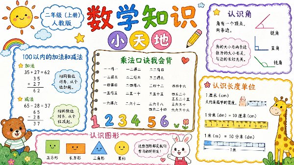 二年级人教版，数学知识手抄报